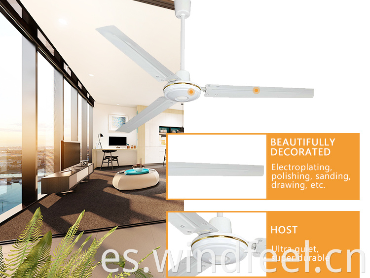 Ventilador de techo blanco de 48 pulgadas de bajo consumo de techo Blanco 65W Motor de cobre ventiladores de techo